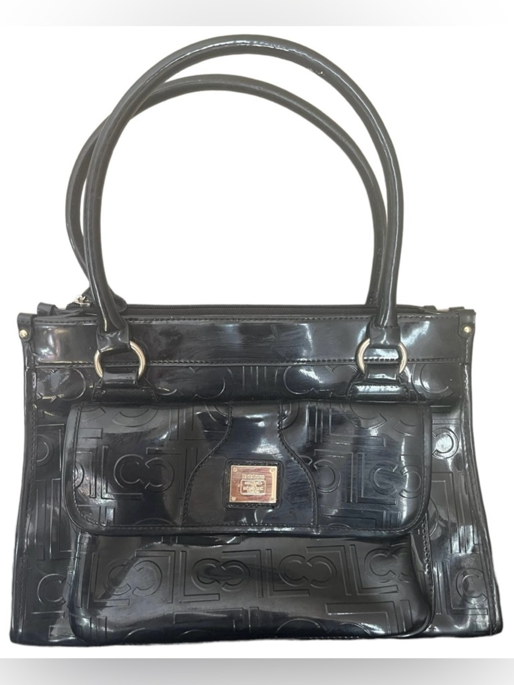 Chic Vintage Black Faux Leather Tote Bag Purse from Liz Claiborne